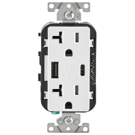 5.1A USB Type A/Type-C Wall Outlet Charger with 20A Tamper-Resistant Receptacle