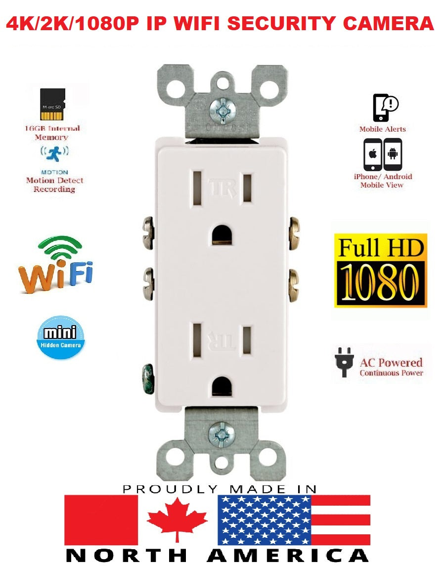 4K/2K/1080P WIFI IP HIDDEN AC Receptacle Security Nanny HOUSE AC WALL RECEPTACLE  Camera