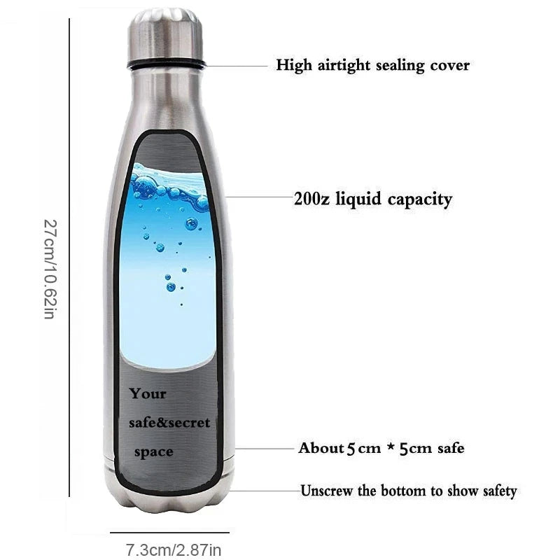 Stainless Steel Diversion Portable Water Bottle with Bottom Secret Compartment