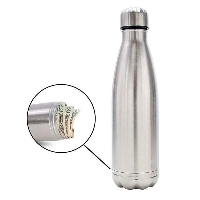 Stainless Steel Diversion Portable Water Bottle with Bottom Secret Compartment
