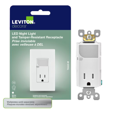 Tamper Resistant Receptacle w/LED Guide Light, White