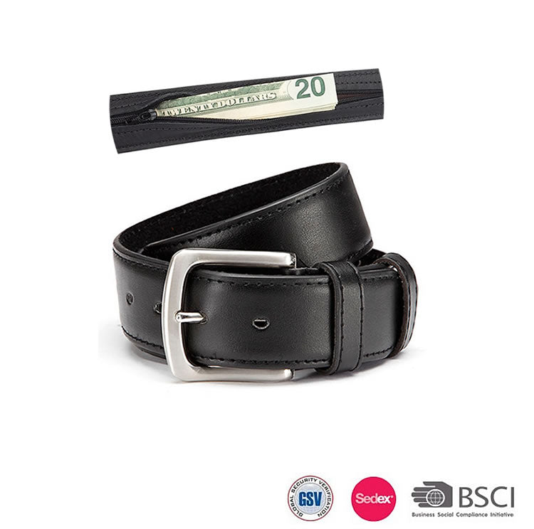 SECRET ZIPPERED POCKET LEATHER SAFE DIVERSION TRAVEL BELT-SPYMODS