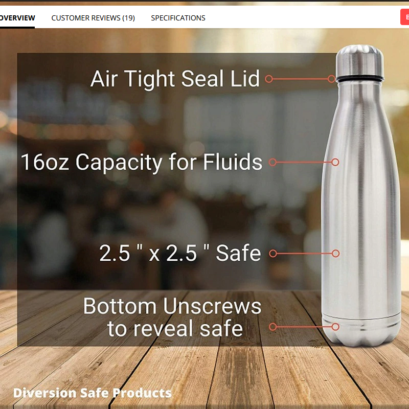 Stainless Steel Diversion Secret Safe Drinking Water Bottle-SPYMODS