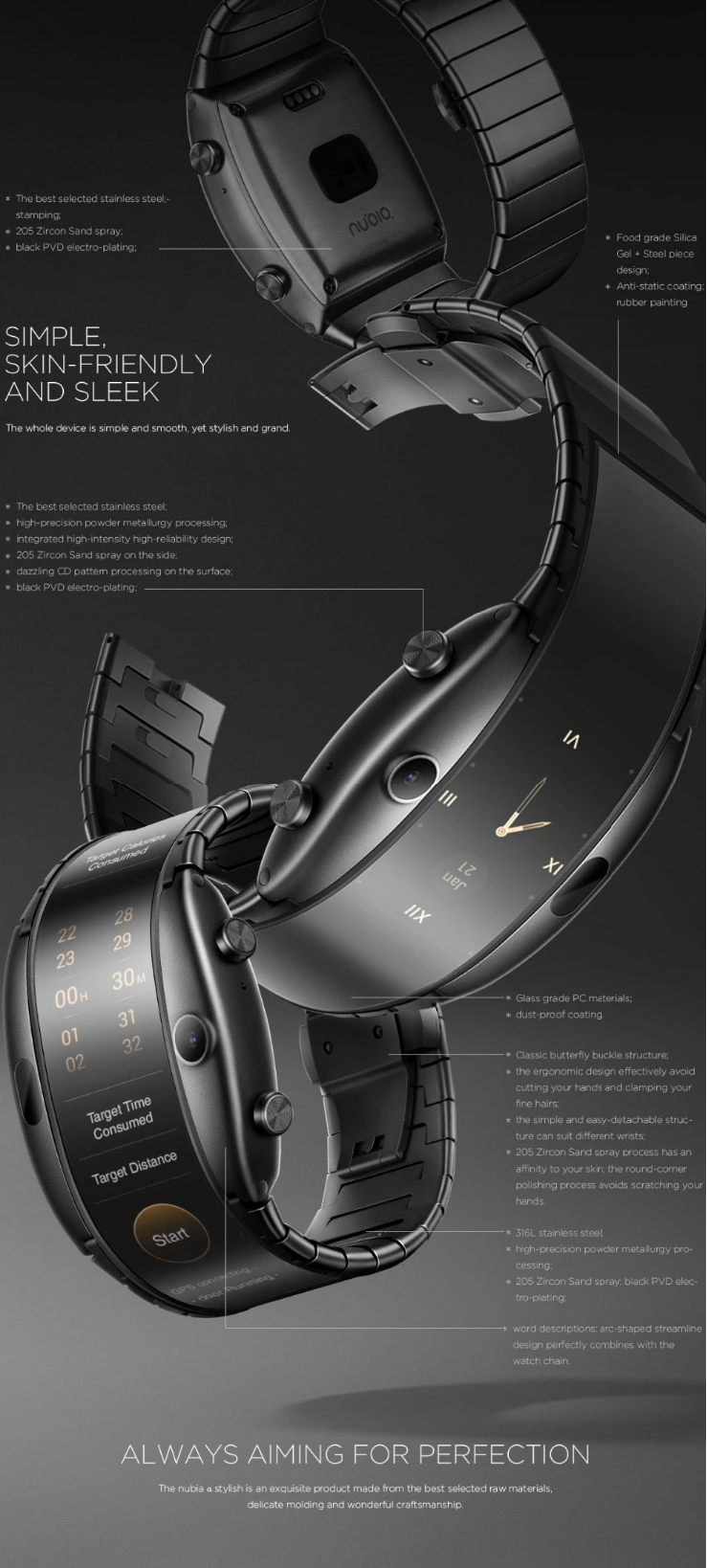 ZTE Nubia Alpha 4" inch AMOLED Flexible Wrist Mobile Smartphone Watch-SPYMODS